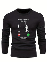 Fishing Pattern Novel Sweater Men's Casual Warm Stretch Crew Neck Pullover