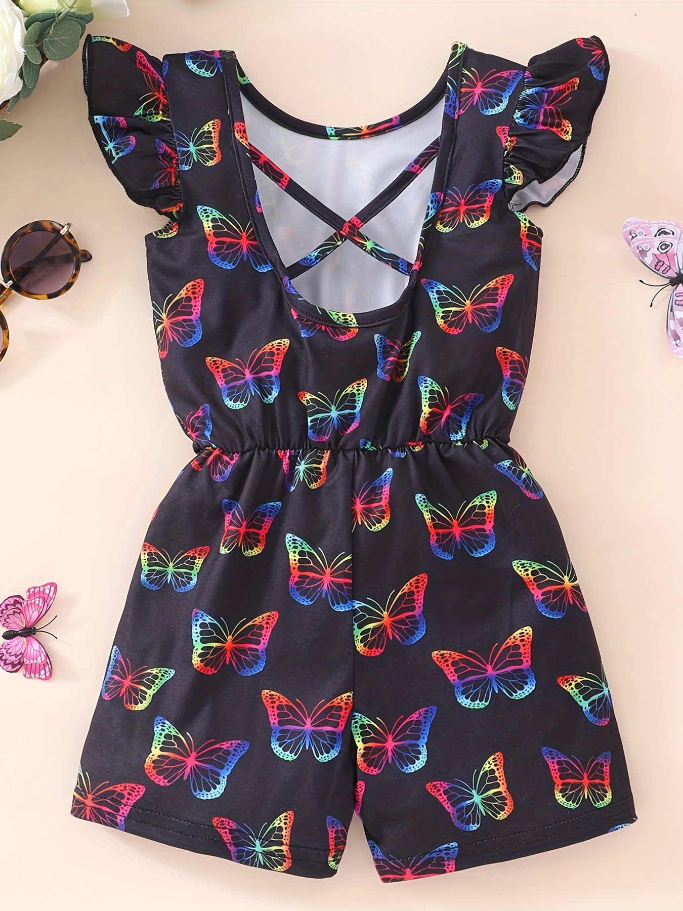 Toddler Kids Butterfly Graphic Backless Jumpsuit