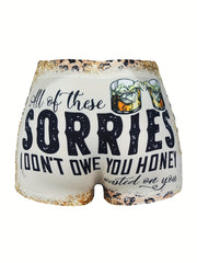Letter & Graphic Print Skinny Shorts Women's Casual Shorts