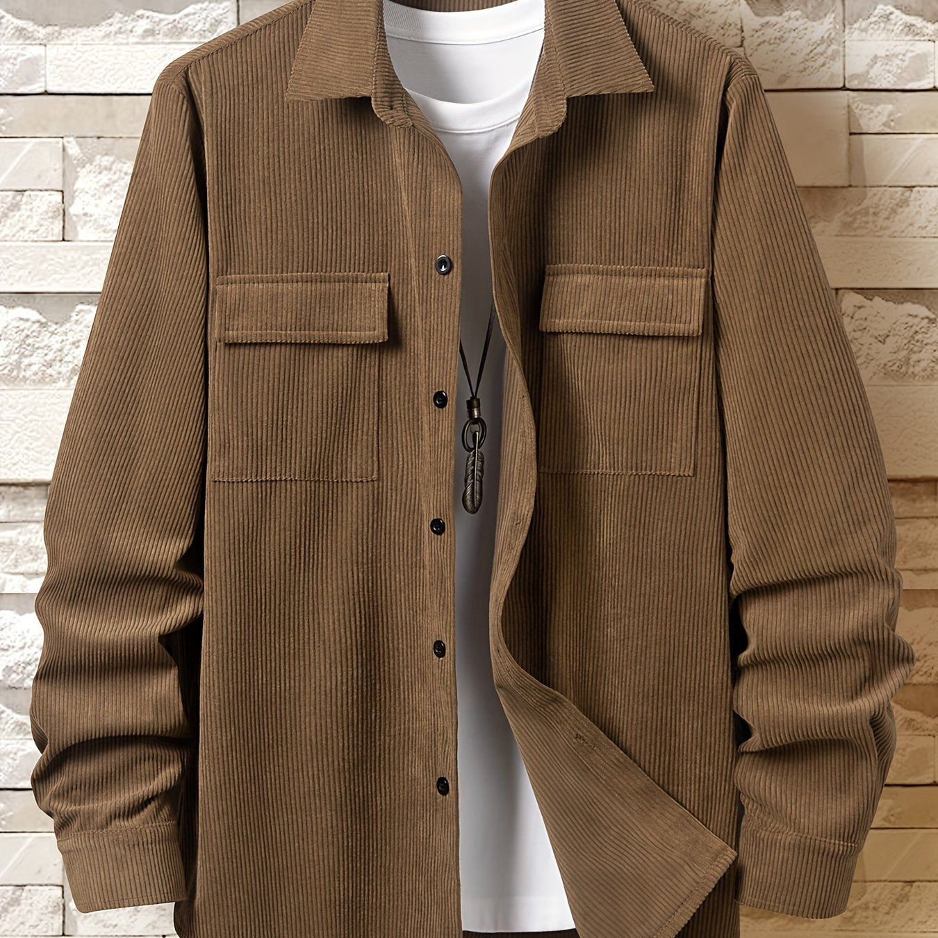 Men's Corduroy Long Sleeve Shirt for Spring Autumn