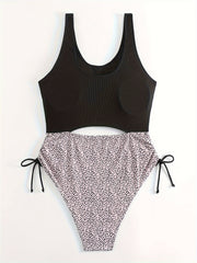Polka Dot Cut Out One Piece Swimsuit