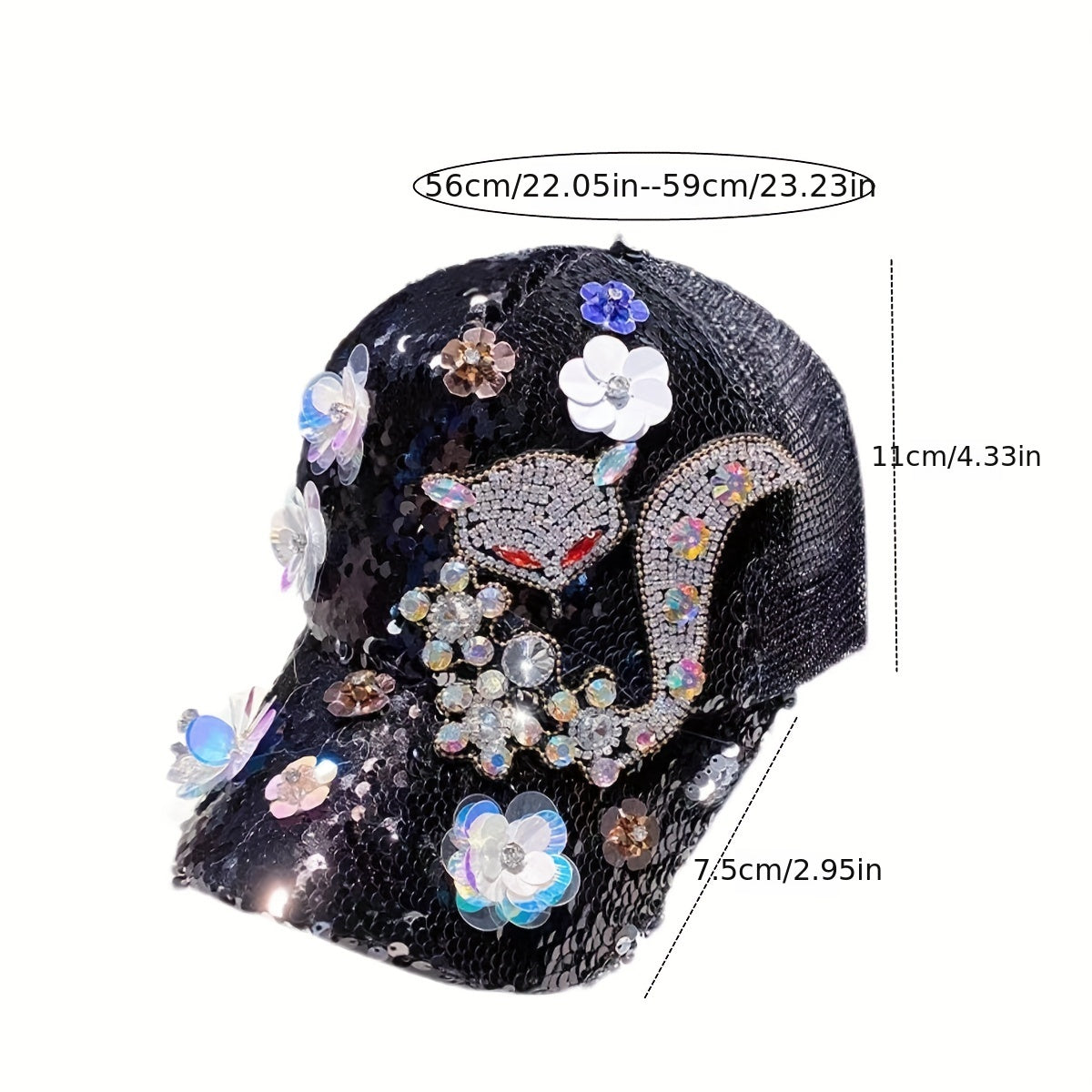 Rhinestone Fox Sequin Baseball Cap Hip Hop Trucker Hat