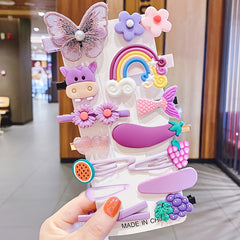 14Pcs Candy Hair Pin Set for Kids Flower Rainbow Animal & Fruit Clips