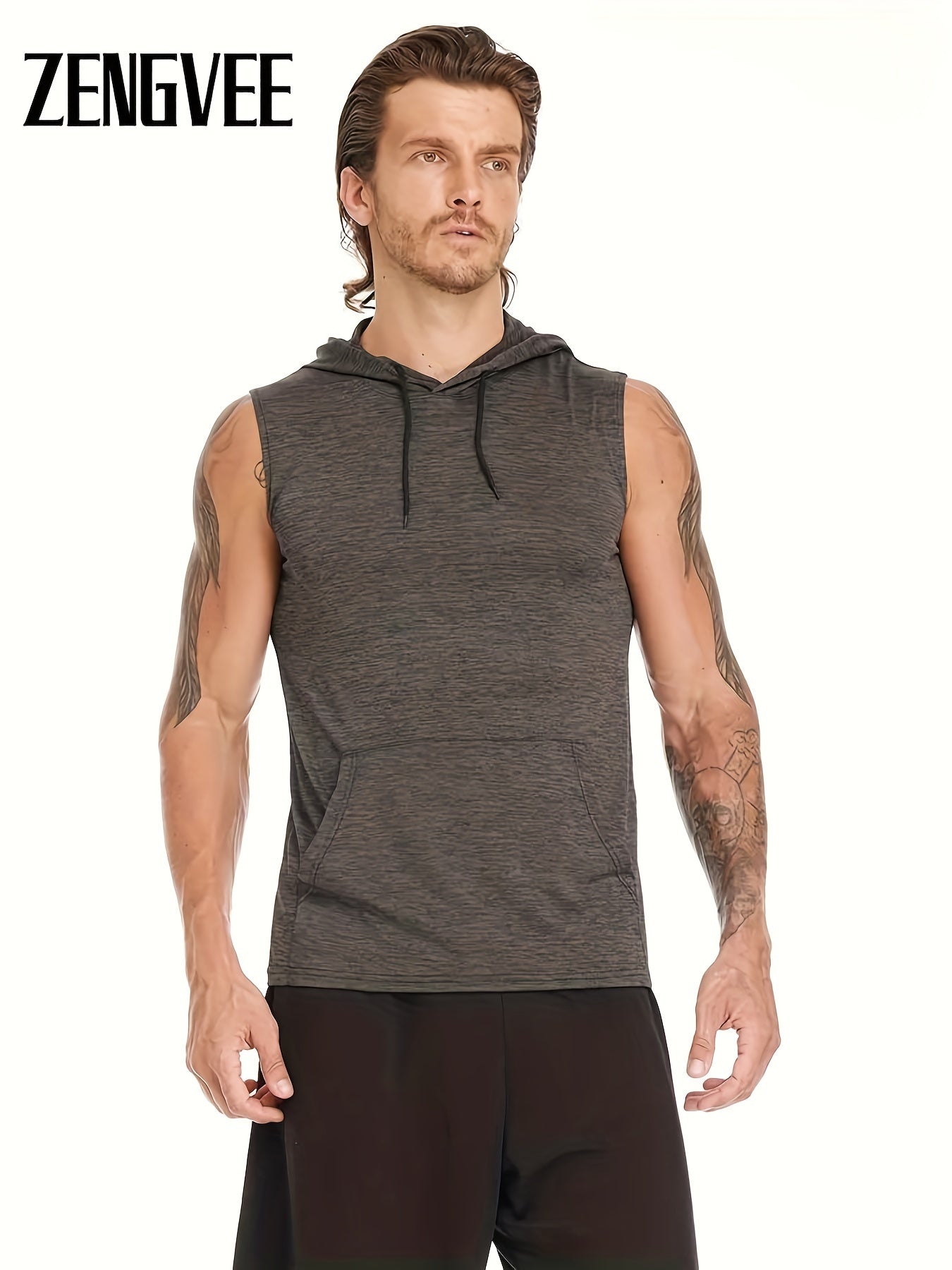 Men's Workout Hooded Tank Tops Quick Dry Gym Hoodies Running Shirts Bodybuilding