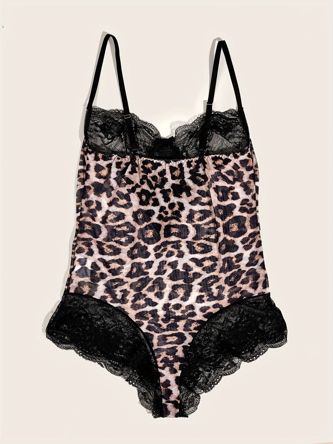 Leopard Lace Teddy Scalloped Trim Bodysuit