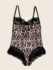 Leopard Lace Teddy Scalloped Trim Bodysuit