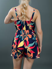 Tropical Print Knot V Neck Romper