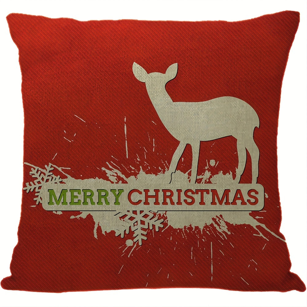 Christmas Linen Pillow Covers Tree Puppy Print Throw Pillowcase