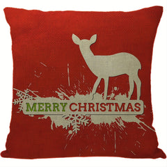 Christmas Linen Pillow Covers Tree Puppy Print Throw Pillowcase