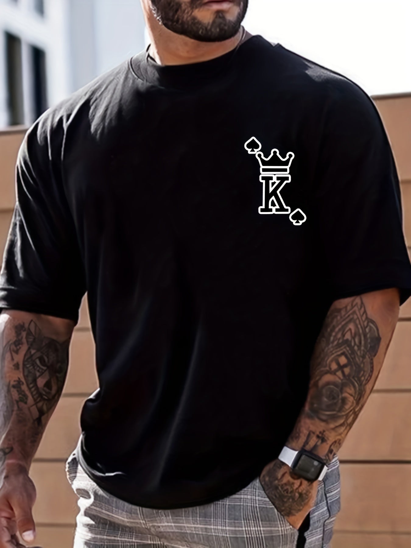 Crown Print Men's Graphic Crew Neck T-shirt - Casual Summer Tee
