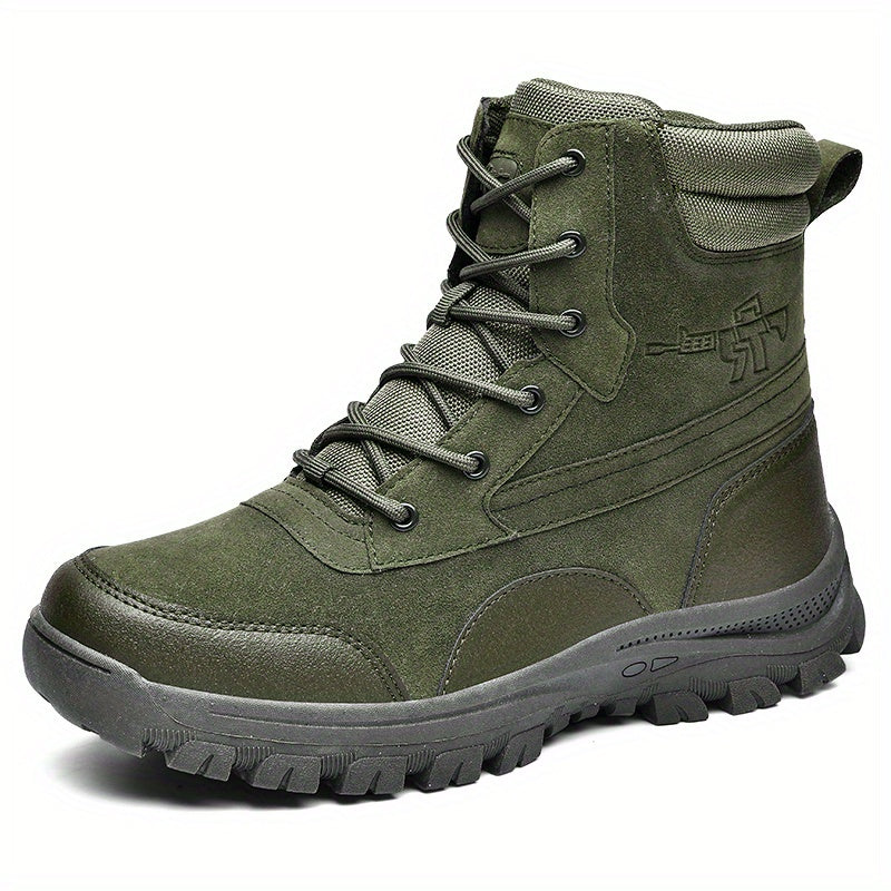 Men's Solid Zipper Tactical High Top Boots Anti-skid Wear-resistant Hiking