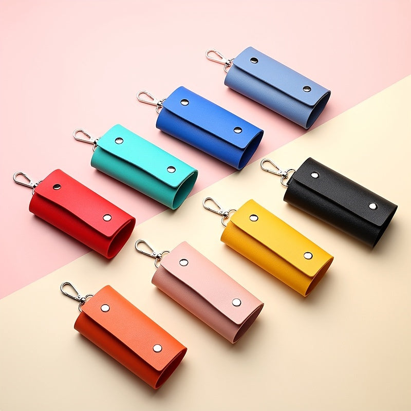 Unisex PU Leather Keychain Car Key Holder Snap Closure Bag Key Ring Pouch