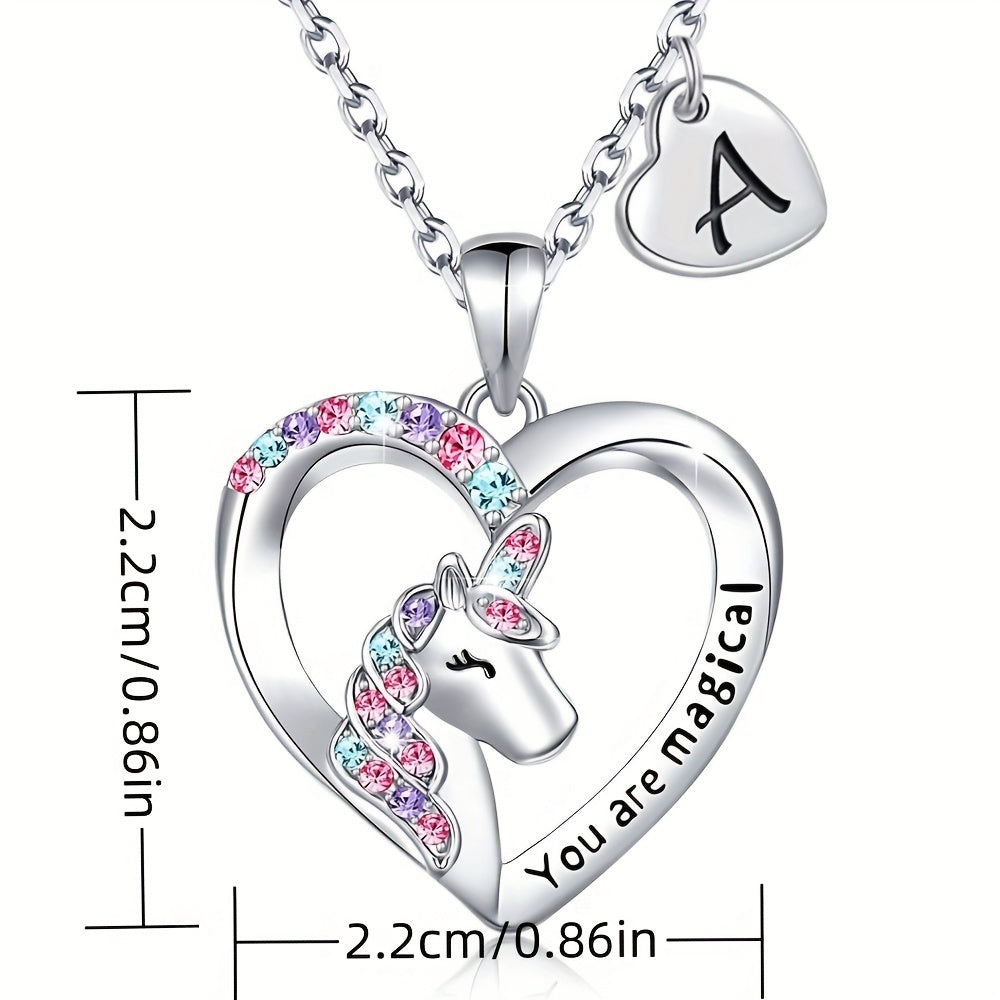 Heart Unicorn Pendant Necklace for Girls