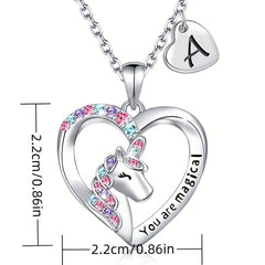 Heart Unicorn Pendant Necklace for Girls
