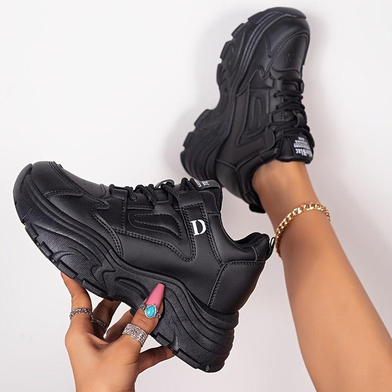 Lightweight Lace Up Running Sports Shoes Comfort Solid Thick Sole Sneakers
