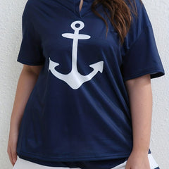 Anchor Print Tee & Colorblock Shorts Set