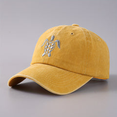 Vintage Washed Denim Baseball Cap Flying Turtle Curved Brim