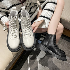 Winter Thermal Platform Lace Up Combat Boots Zipper Women's Footwear