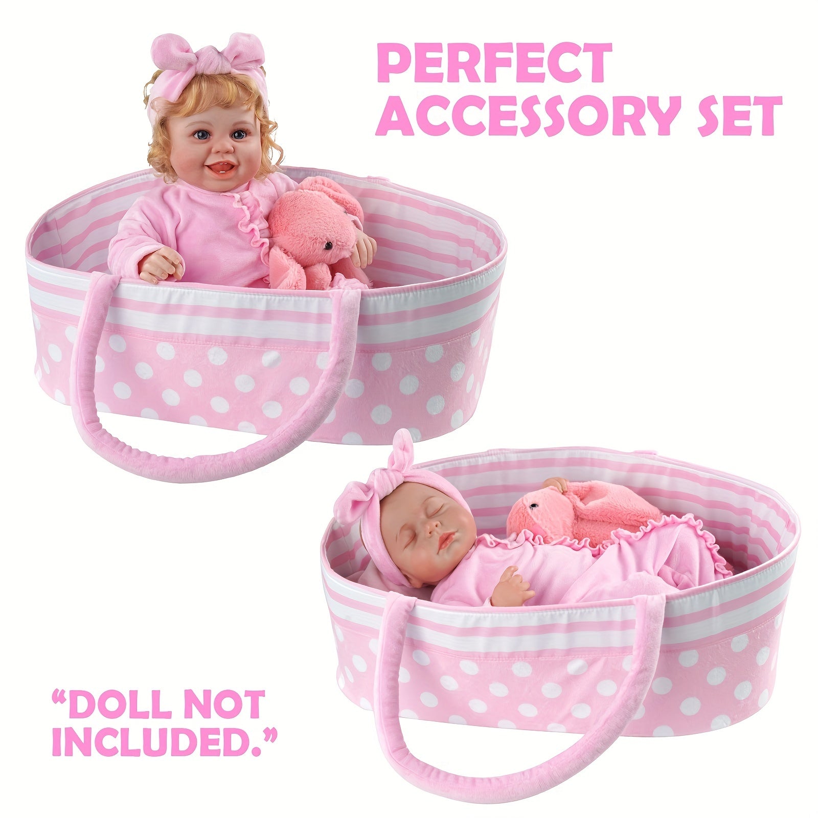 8pcs Reborn Baby Doll Accessories With Basket for 43-55 Baby Doll Clothes Outfit