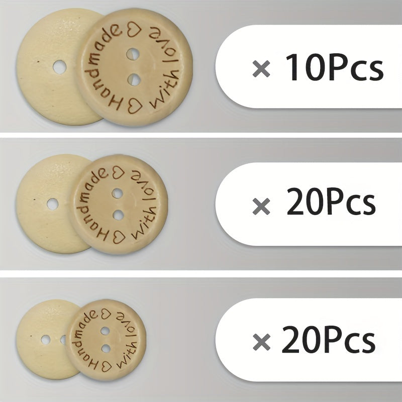 Handmade Love Heart Wooden Button Round Decorative 2 Holes 15mm 20mm