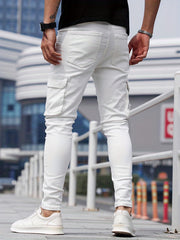 Men's Slim Fit Flap Pocket Jeans Casual Street Style Denim Pants
