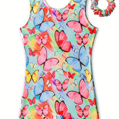 Girls Tie Dye Butterfly Gymnastics Outfit Sleeveless Dance Suit
