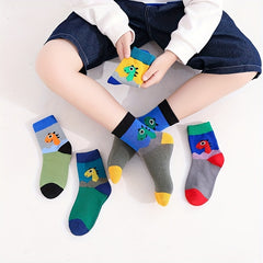5pairs Kids Block Crew Socks Comfy Toddlers Children's Socks All Seasons