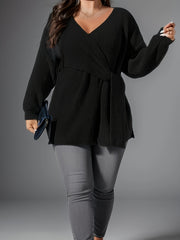 Casual Sweater Women's Solid Long Sleeve Wrap Jumper