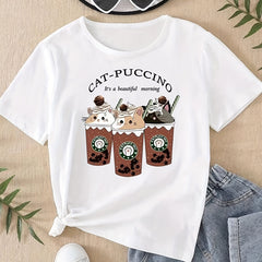 Happy Girls T Shirt Cartoon Drinks Graphic Casual Tee Top