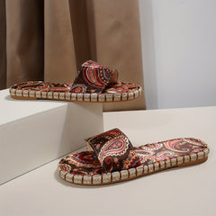 Women's Print Slide Sandals Casual Linen Platform Slippers