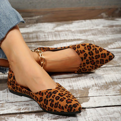 Leopard Print Flat Shoes Pointed Toe Slip On Ballet Flats