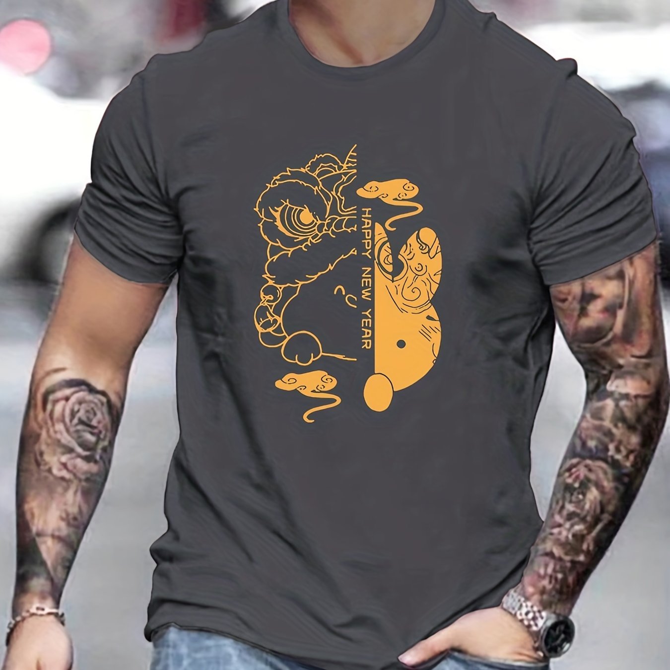 Happy Year Men's Letter Print T shirt Casual Tee