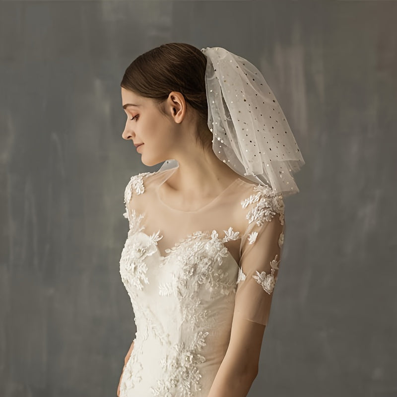 Bridal Veil Star Short Net Tulle Headpiece Puffy Wedding Hair Ornament