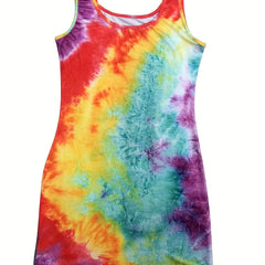 Tie Dye Print Mini Tank Dress Sleeveless Casual Dress