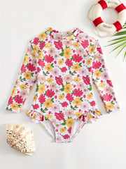 Toddler Girls Floral Ruffle Swimsuit with Cut Out Back