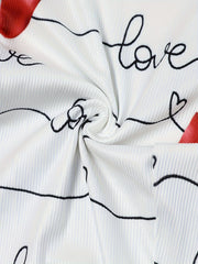 Heart Print Pajama Jumpsuit V Neck Long Sleeve Buttons Pajamas Women's Sleepwear