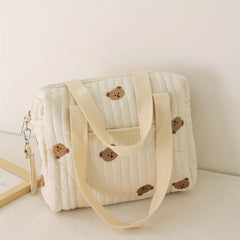 Beige Diaper Bag Cotton Fabric Zipper Large Travel Stroller Organizer