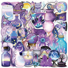 50 Transparent 2D Magical Witch Stickers for Luggage Cars Skateboards