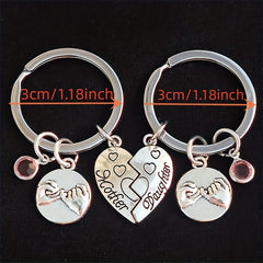 Heart Puzzle Hand In Hand Mother Daughter Keychain Set