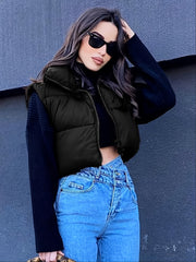 Crop Vest Raglan Sleeve Zipper Jacket Women's Clothing