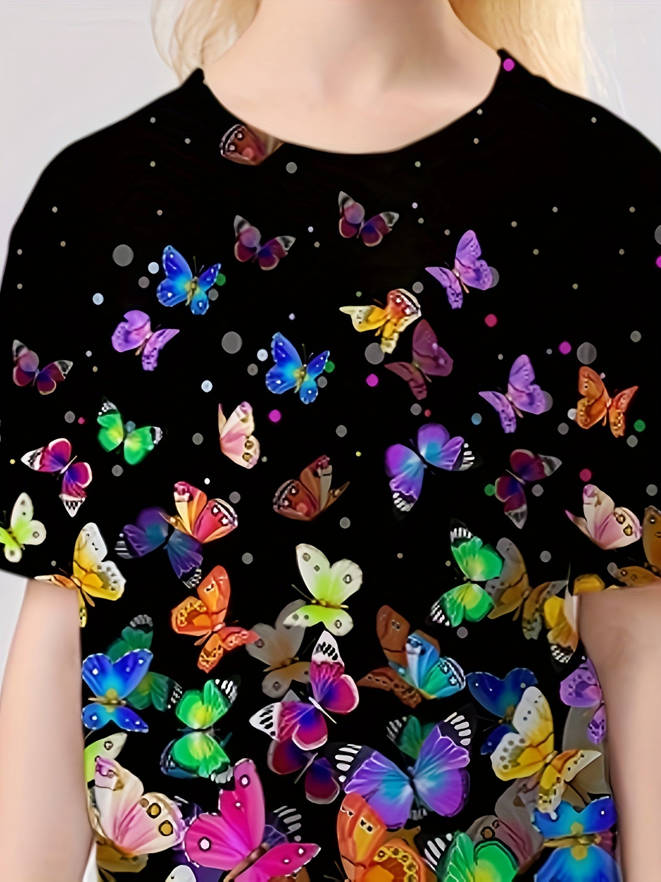 Butterfly Graphic Short Sleeve T-shirt Girls 3D Print Pullover Tees