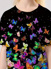Butterfly Graphic Short Sleeve T-shirt Girls 3D Print Pullover Tees