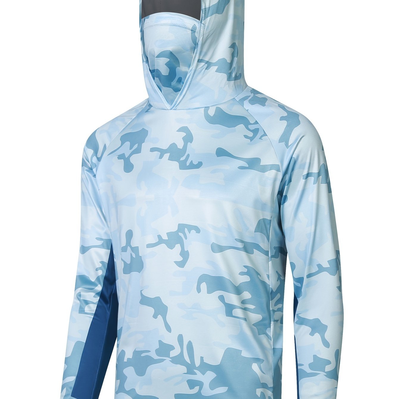Men's UPF 50 Hooded Shirt With Mask Active Camo Quick Dry Long Sleeve Rash Guard