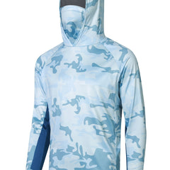 Men's UPF 50 Hooded Shirt With Mask Active Camo Quick Dry Long Sleeve Rash Guard