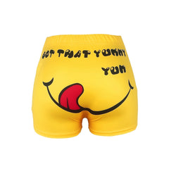 Casual Shorts Women's Funny Face & Letter Print Elastic High Rise