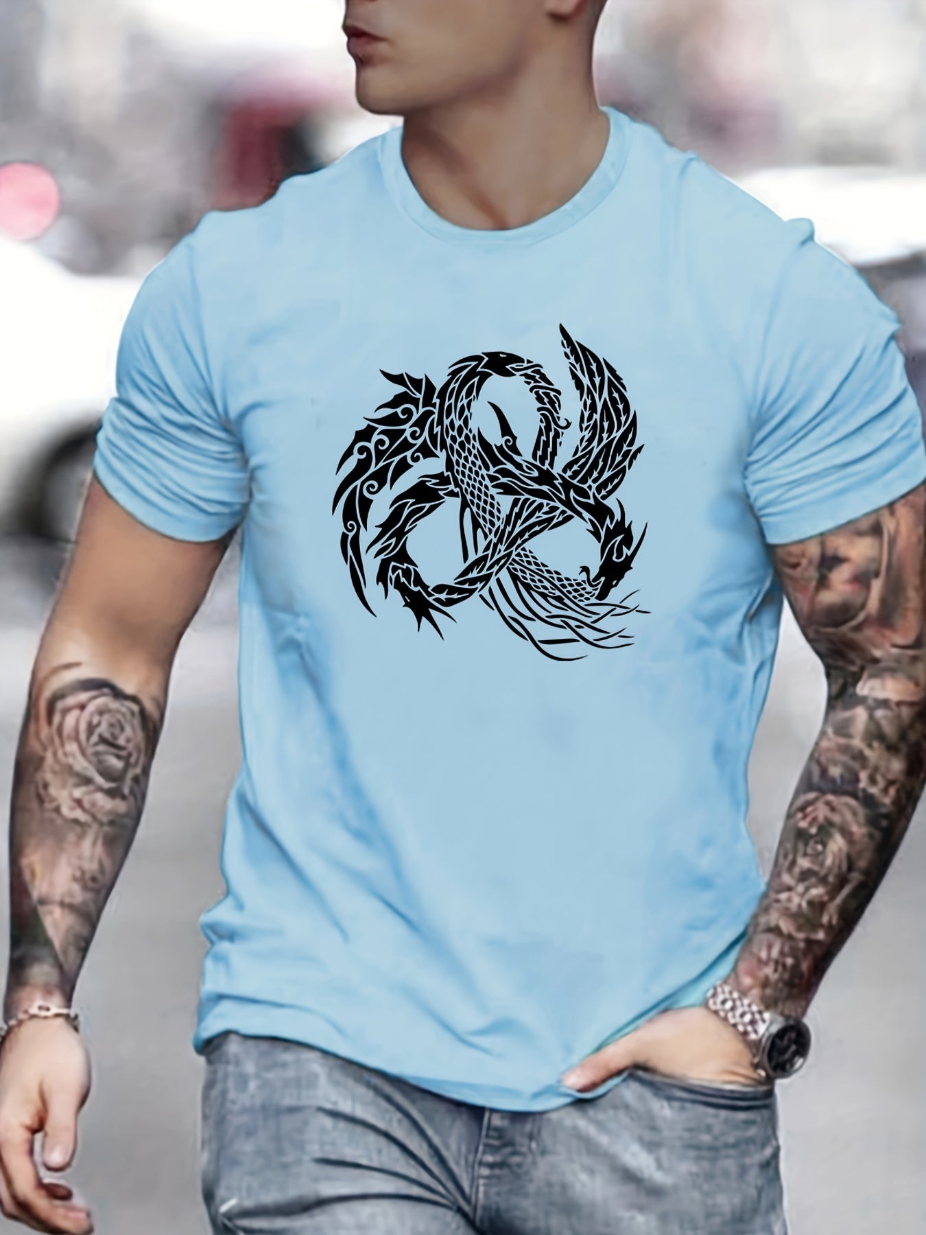 Dragon Loong Print Men's Graphic Crew Neck T shirt Casual Comfy Tees Tshirts