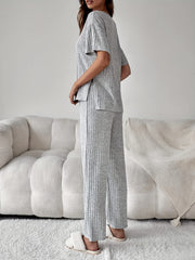 Ribbed Lounge Set Short Sleeve Top & Pants Women's Loungewear
