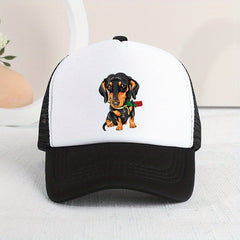 Mesh Print Rose Flower Dog Baseball Cap Sunshade Peaked Cap Trucker Hat