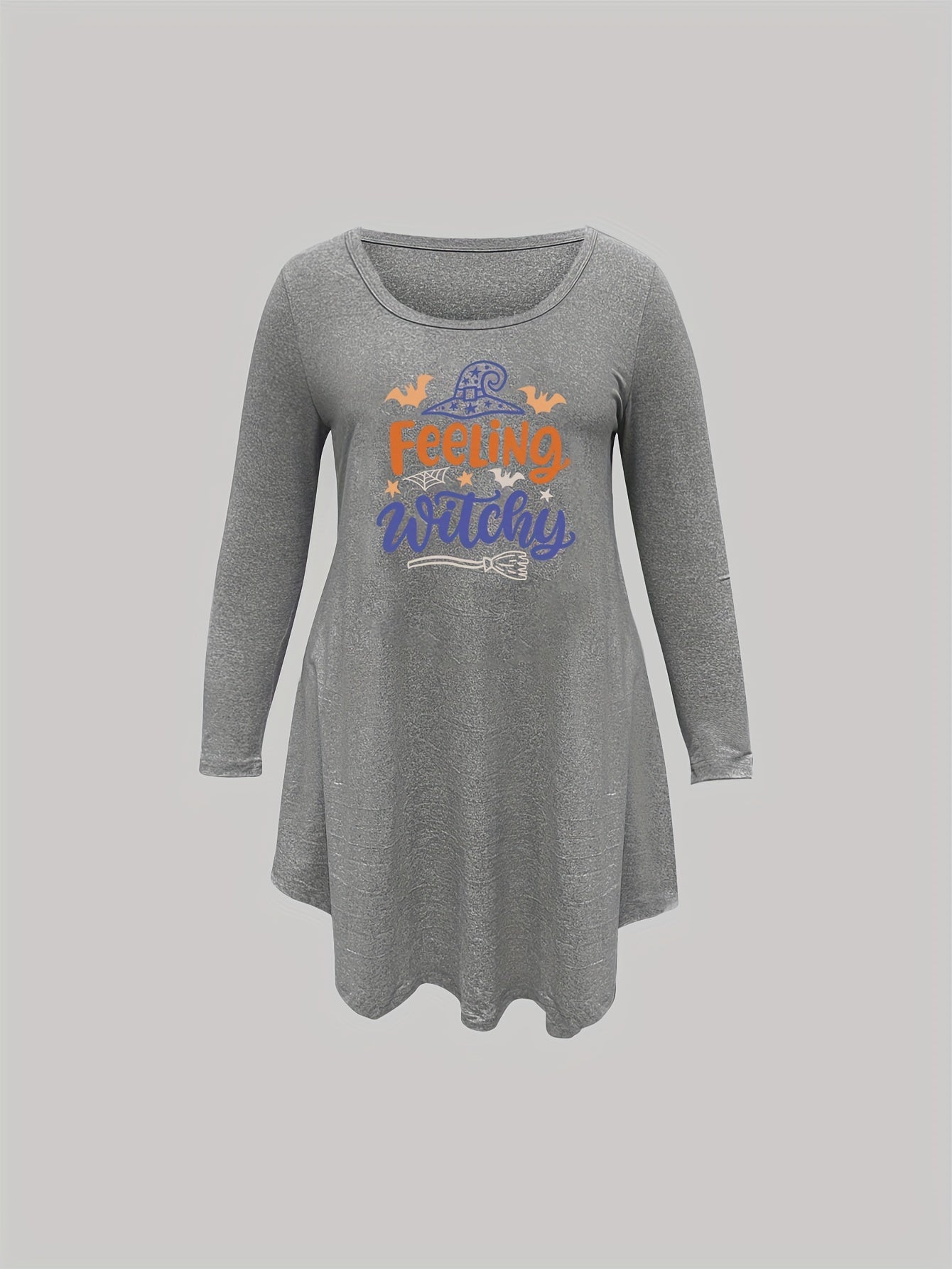 Witch Hat Print Nightdress Long Sleeve Tee Sleep Dress