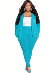 Women's Plus Size Solid Cardigan & Leggings Outfits Set
